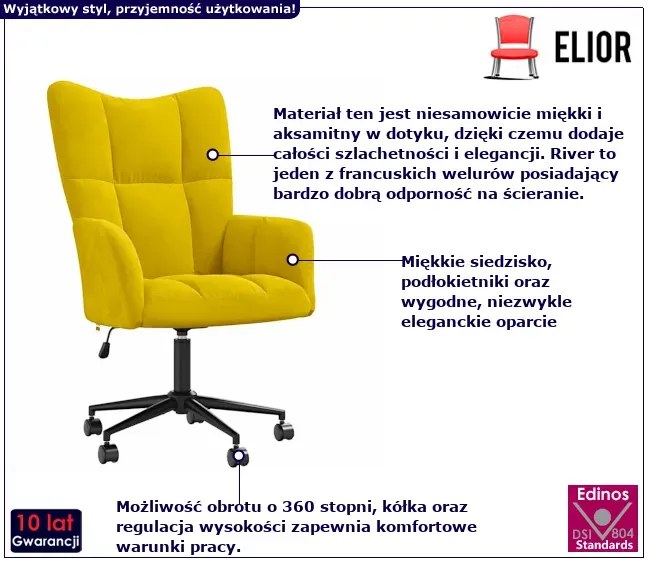 Fotel do biurka glamour musztardowy - Turneo