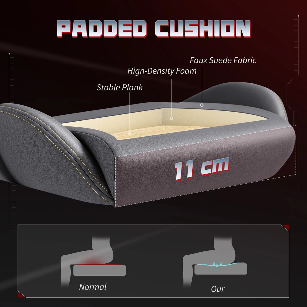 HOMCOM Ergonomiczny fotel gamingowy z regulowanymi podłokietnikami 3D, obrotowy fotel biurowy z podparciem lędźwiowym, szary