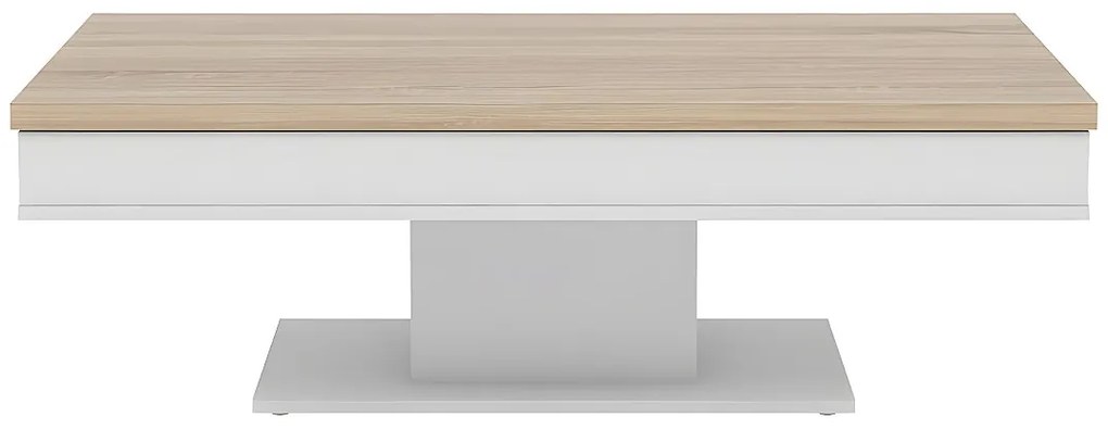 Stolik kawowy ASTULIA – z miejscem do przechowywania – kolor biały – blat o wyglądzie drewna dębowego