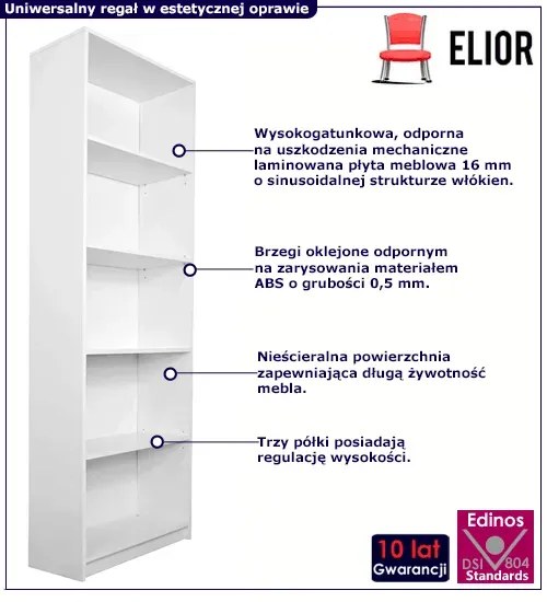 Biały regał słupek na książki 50 cm - Lobert 4X