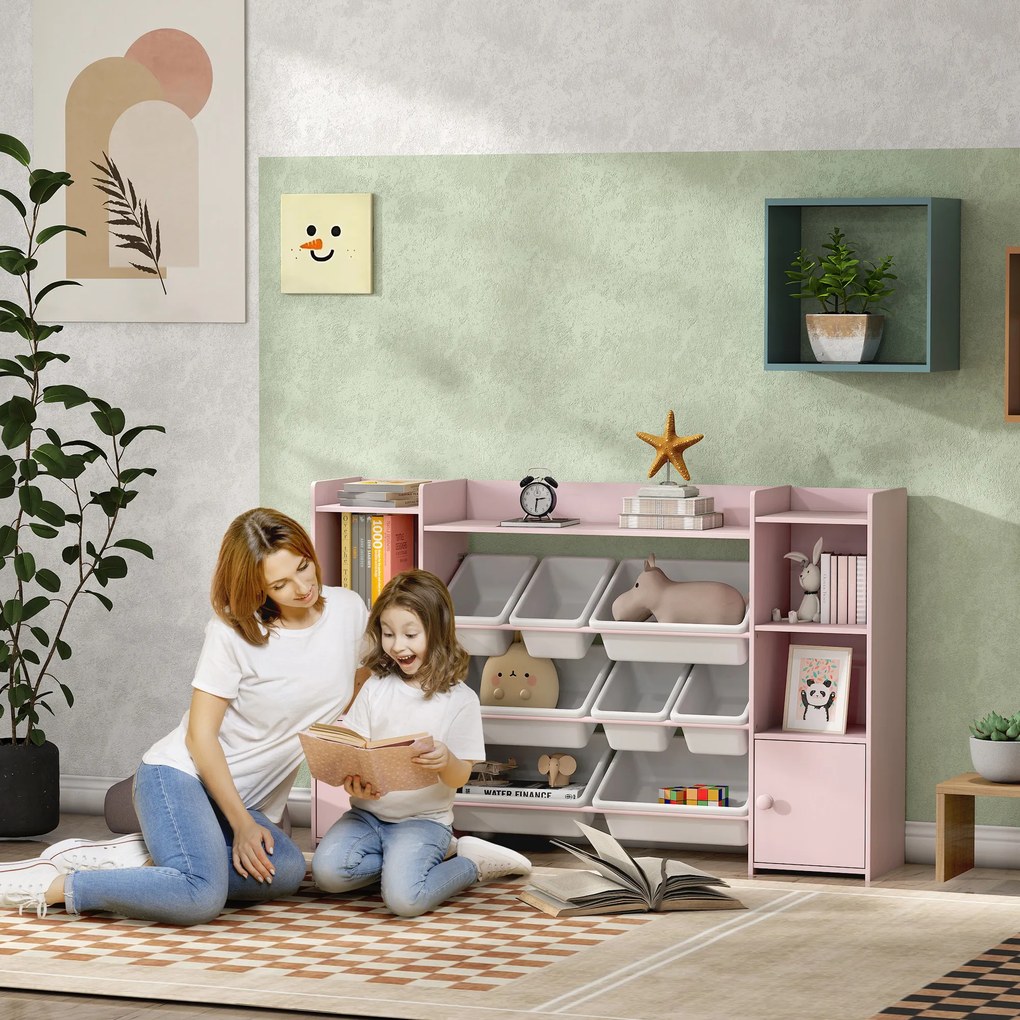 AIYAPLAY Regał do przechowywania dla dzieci, regał na zabawki i książki, do przejrzystego sprzątania, 8 wyjmowanych pojemników, Różowy