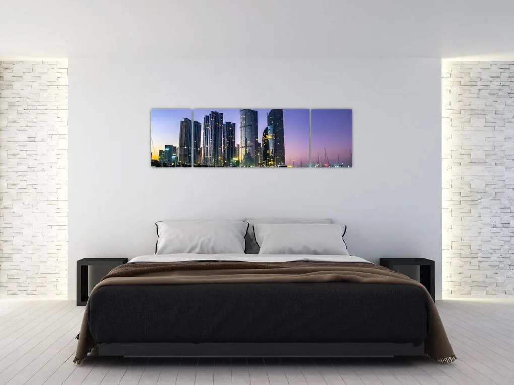 Obraz jachtów i drapaczy chmur (170x50 cm)