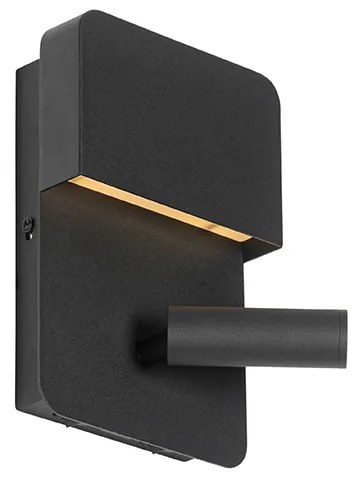 Lampa ścienna czarna w tym LED z USB i lampką do czytania z przełącznikiem - Robin Nowoczesny Oswietlenie wewnetrzne