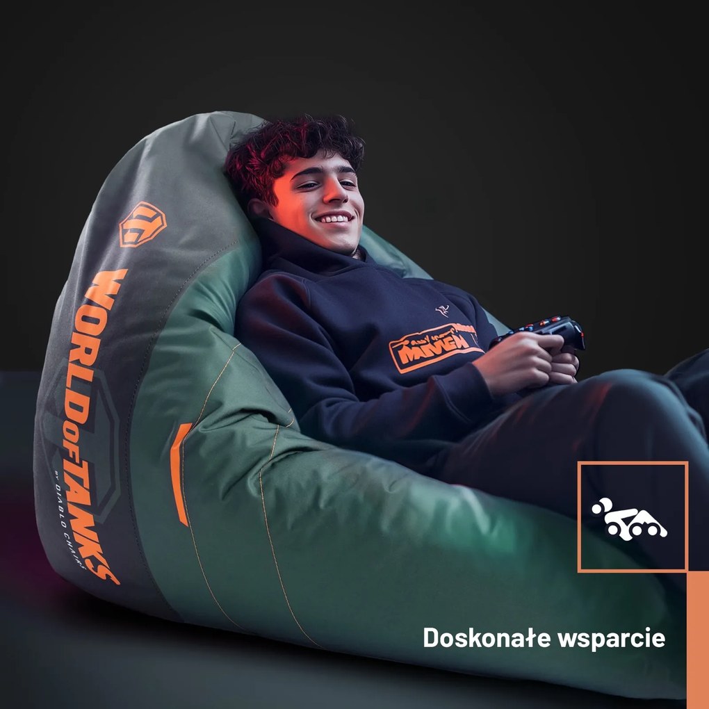Duża pufa gamingowa do grania na konsoli Diablo World of Tanks