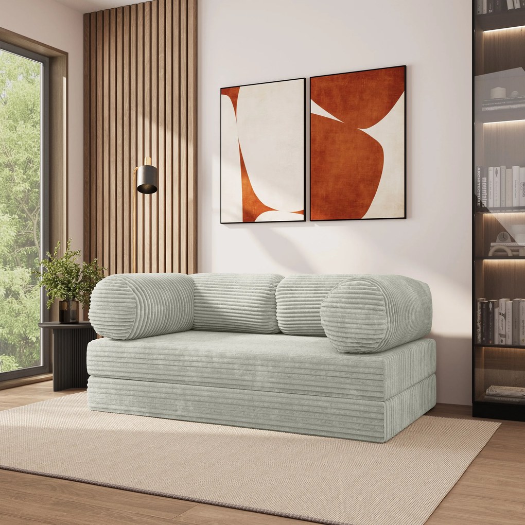 Masseno Sofa piankowa ALVIO z funkcją spania, Kanapa z pianki do salonu, Bezmontażowa, Tkanina sztruksowa – Jasnoszary TILIA 83