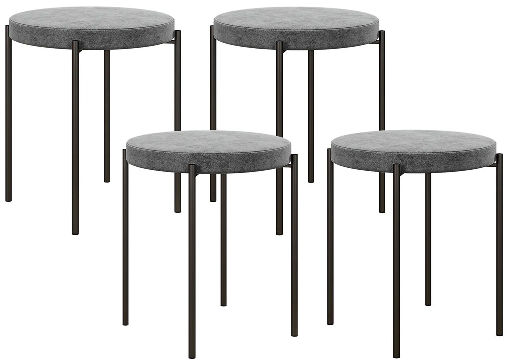 HOMCOM Zestaw 4 hokerów kuchennych aksamitne ciemnoszare do 120 kg stalowy stelaż nowoczesne | Aosom PL