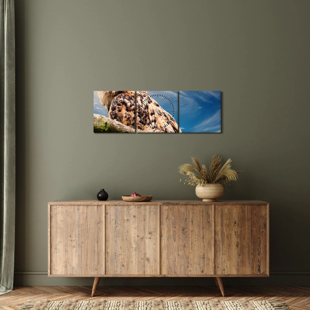 Obraz sowy (z zegarem) (90x30 cm)