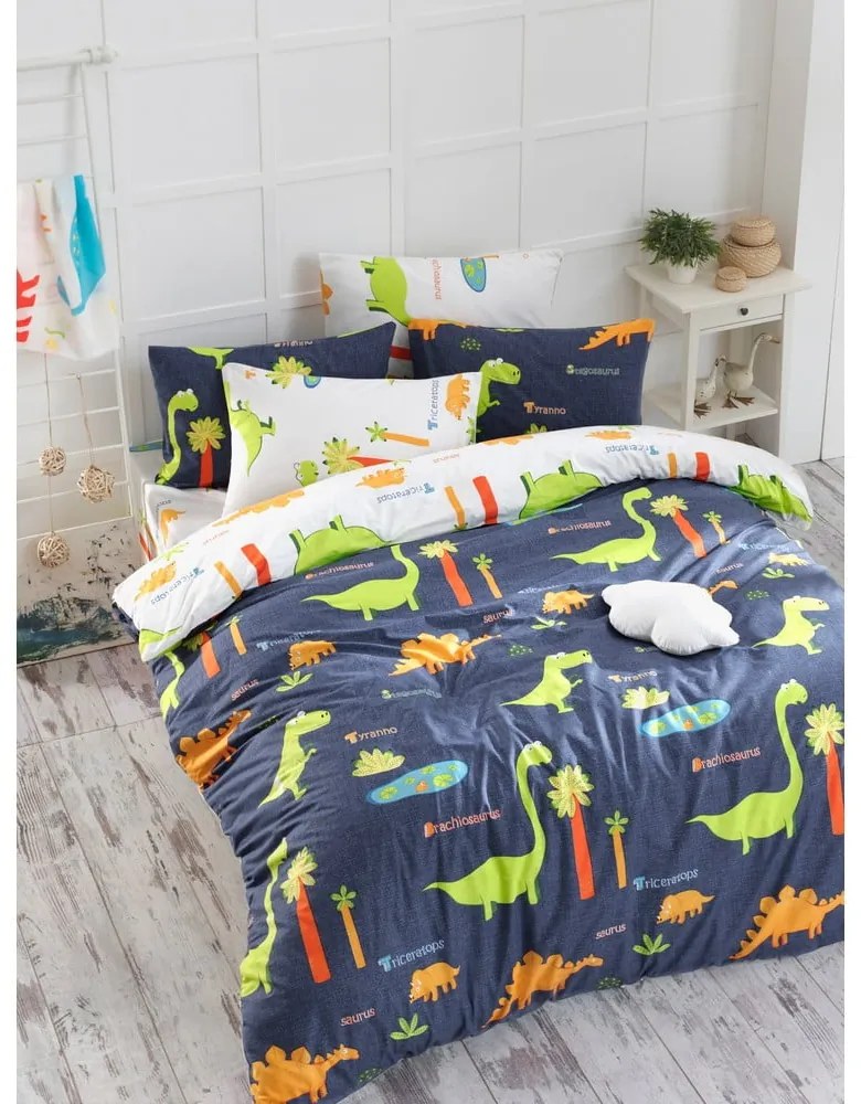 Niebieska pościel dziecięca dwuosobowa 200x200 cm Dinolar – Mijolnir