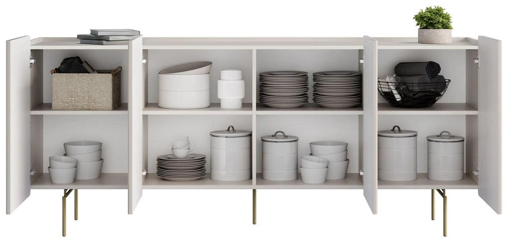 Komoda Malmi 200 cm czterodrzwiowa - kaszmir / złote nóżki