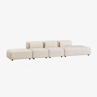 Sofa Modułowy 3-częściowy Z Prawym Szezlongiem I Pufem Fogler Sztruks Beż Lniany - Sklum