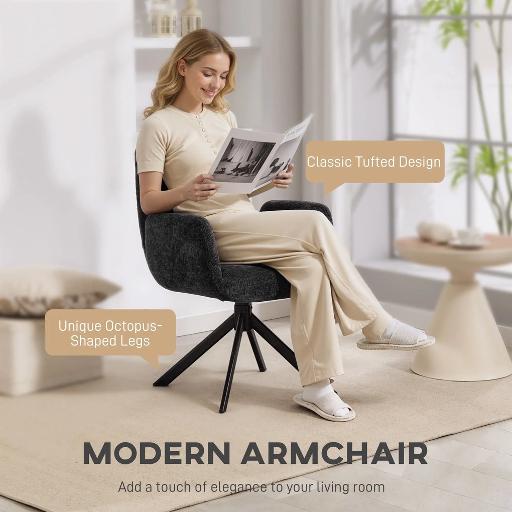 HOMCOM Fotel tapicerowany, fotel akcentowy, nowoczesny design, obrotowy, do 120 kg, czarny