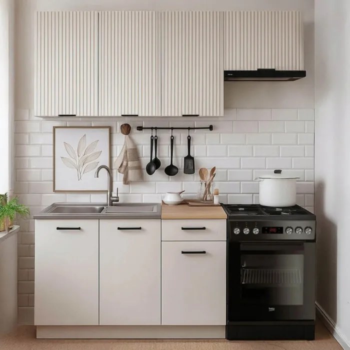 Zestaw Mebli Kuchennych MODERN 170 cm Kaszmir/Biały Ryflowany Nowoczesny