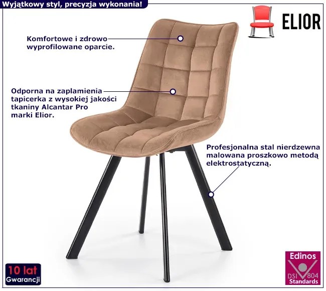 Komplet beżowych krzeseł pikowanych 4 szt. - Letres 4S