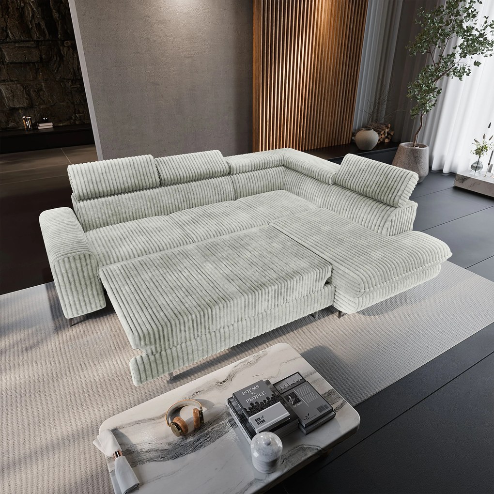 Masseno Narożnik VELISS z funkcją spania i pojemnikiem na pościel Rozkładana sofa do Salonu - Jasnoszary, TILIA 83