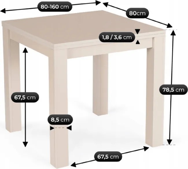 Stół Kwadratowy Rozkładany MAX 80-160 cm Orzech Macadamia Nowoczesny