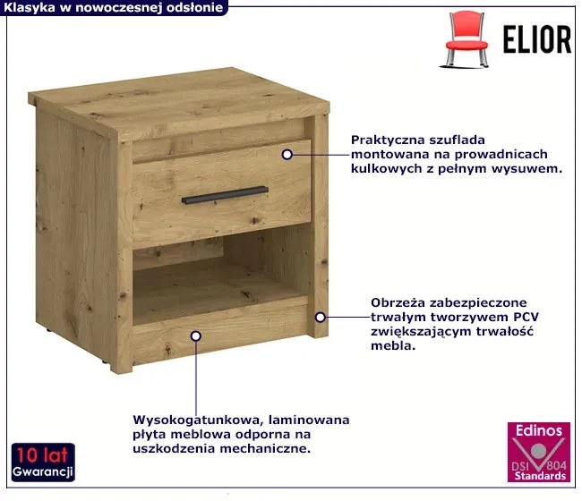 Klasyczna Szafka Nocna Z Szufladą Dąb Artisan T1-T59