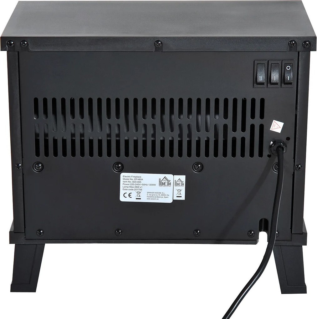 HOMCOM Kominek elektryczny wolnostojący 600W 1200W czarny z efektem płomieni | Aosom PL