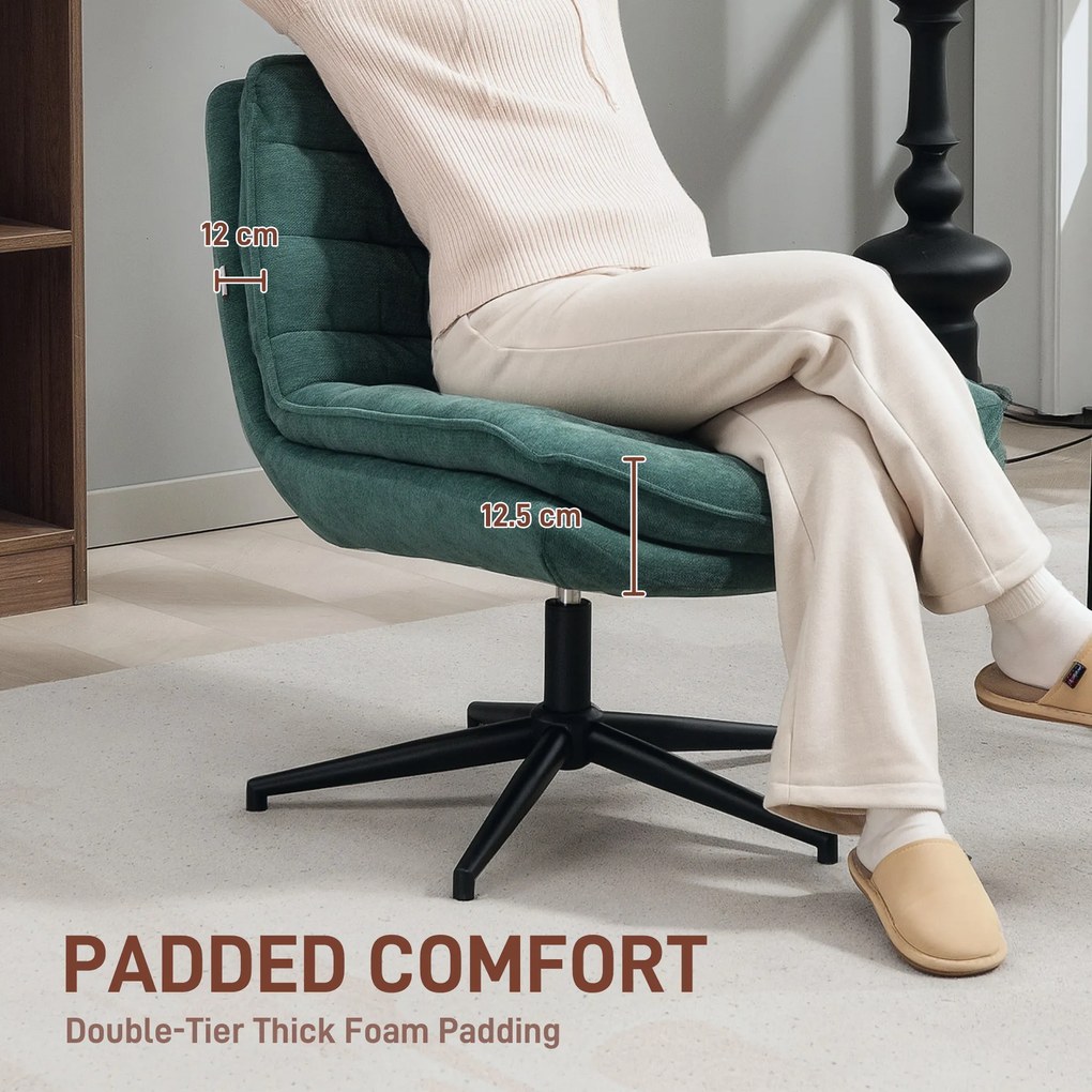 HOMCOM Obrotowe Krzesło Biurowe z Szerokim Siedziskiem, Komfortowe Fotel do Biura i Pokoju, Ciemnozielony