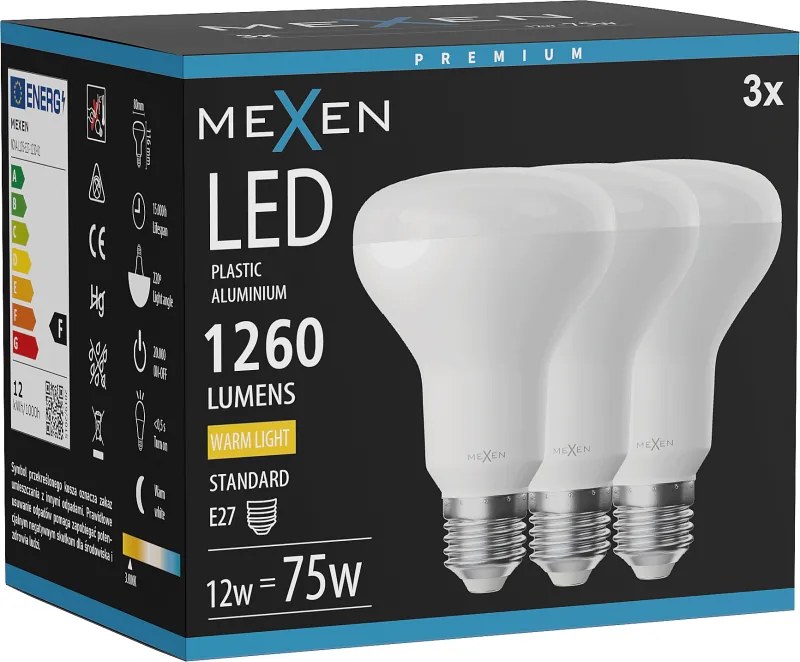 Mexen Nova 3x żarówka LED E27, R80, 12W, Ciepła - 3000K, 1260 lm - L105-E27-1230-01x03