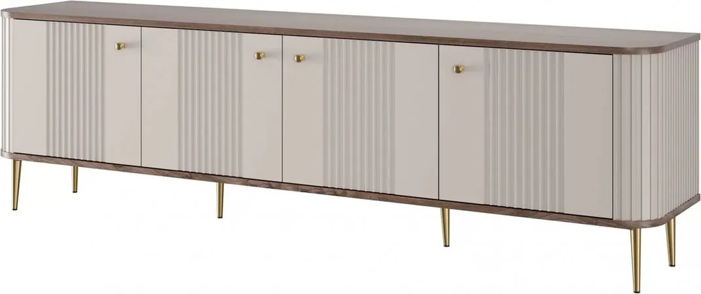 Szafka RTV Vesper 4D 187 cm - kaszmir / orzech / złote nogi