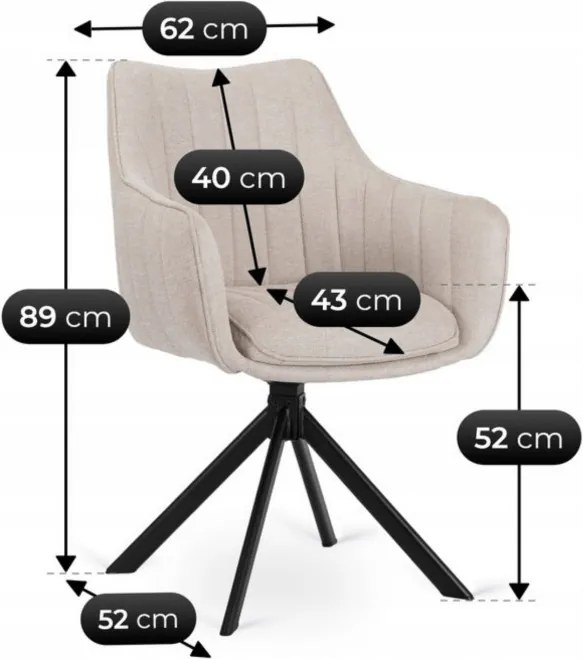 Krzesło Tapicerowane Obrotowe do Salonu MUMBAI Kremowe Nowoczesne