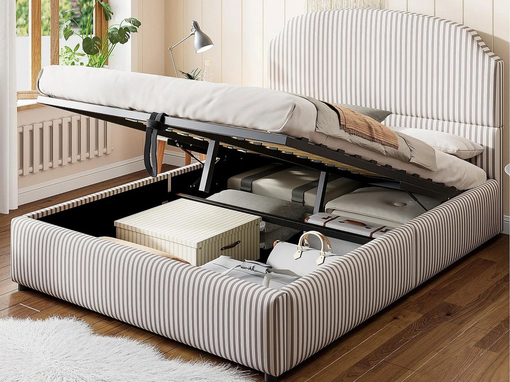 Tapicerowane łóżko z miejscem do przechowywania 140x200 - z stelażem lamelowym - szary​ (Materac nie jest wliczony w cenę)