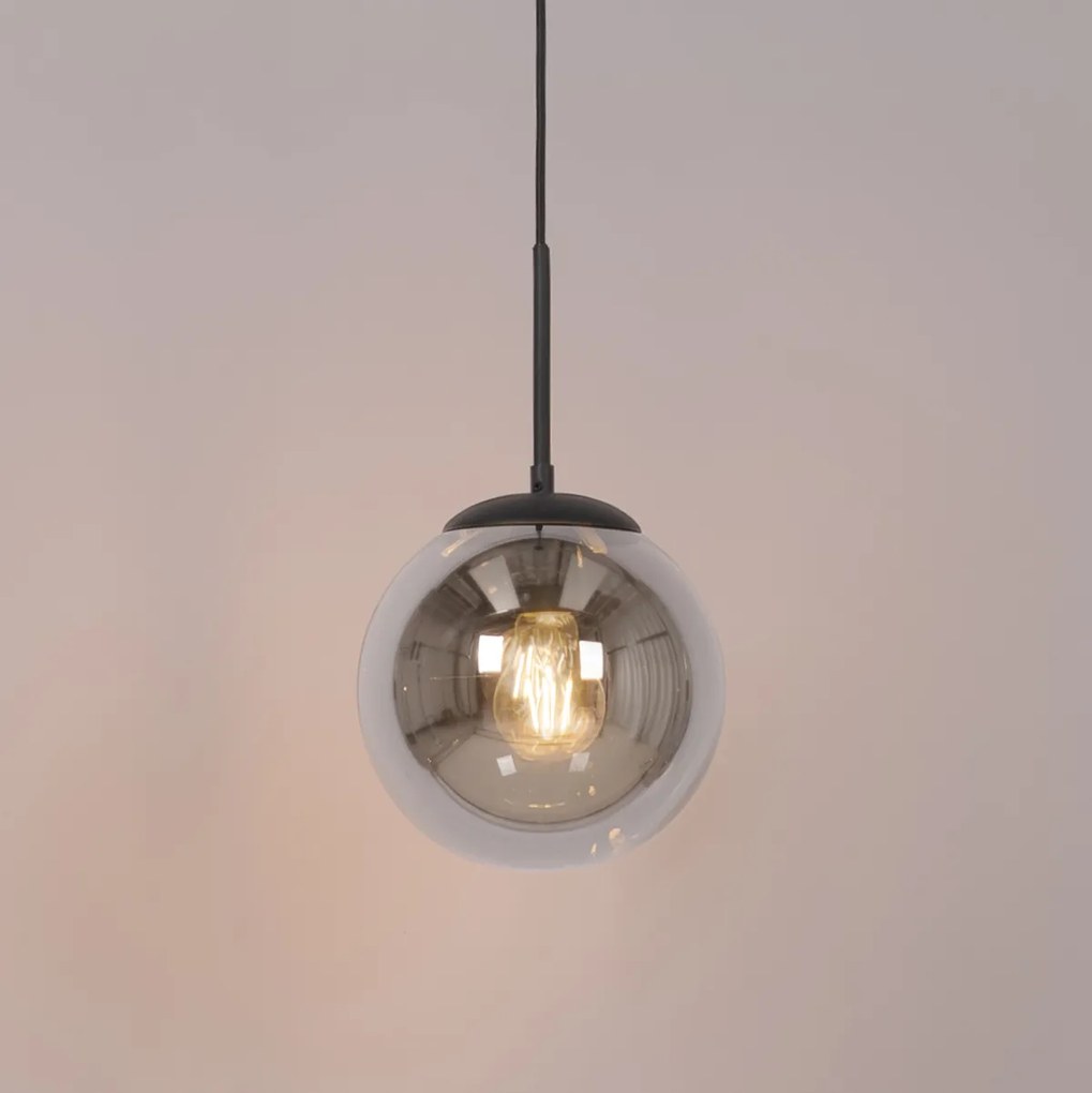 Lampa wisząca Art Deco czarna z przydymionym szkłem z adapterem szynowym 1-fazowym - Slimline Flore