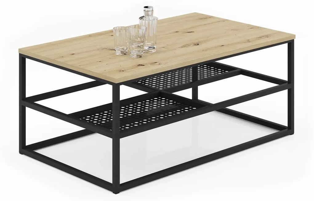 Industrialny stolik kawowy dąb artisan + czarny - Hila 4X