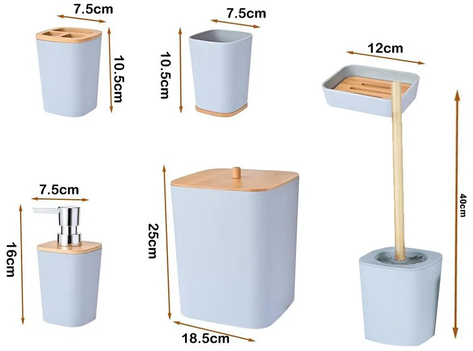 Plastowy zestaw łazienkowy BATHINO 6 sztuk - różne kolory Kolor: Czarny