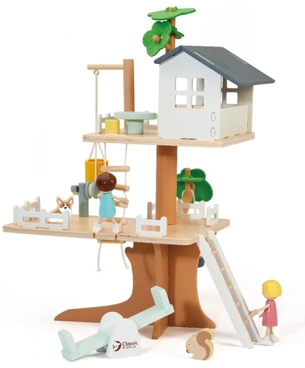 Classic world drewniany domek na drzewie dla lalek 31 el.