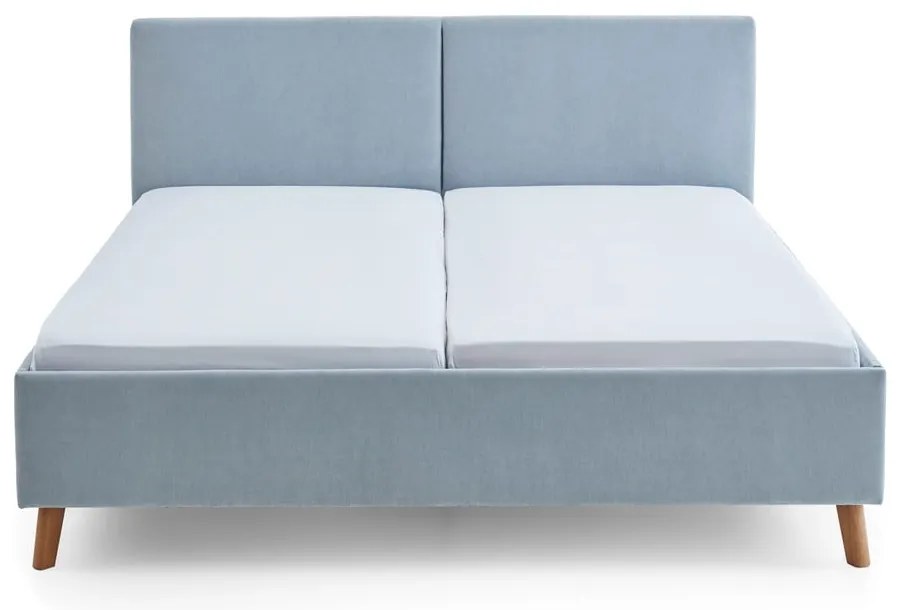 Jasnoniebieskie tapicerowane łóżko dwuosobowe ze stelażem 160x200 cm Piano – Meise Möbel