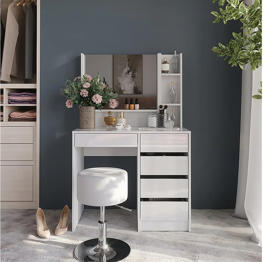 Stół toaletowy biały/biały wysoki połysk 89.8x50.1x76 sherry