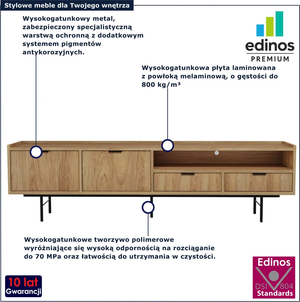 Długa szafka RTV na nóżkach 200 cm hikora naturalna C5-G98