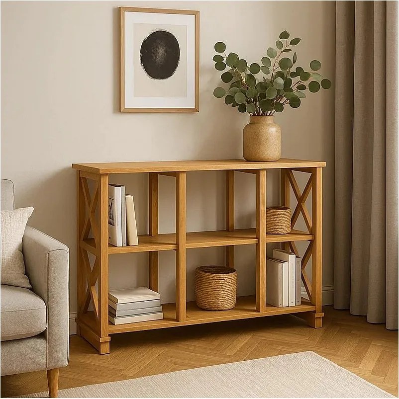 Regał drewniany Retro I prowansalski z krzyżami i półkami,  kolor dębowy