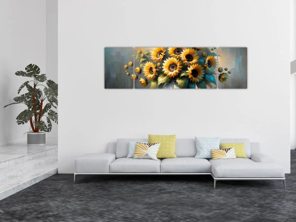Obraz – Wazon ze słonecznikami (170x50 cm)