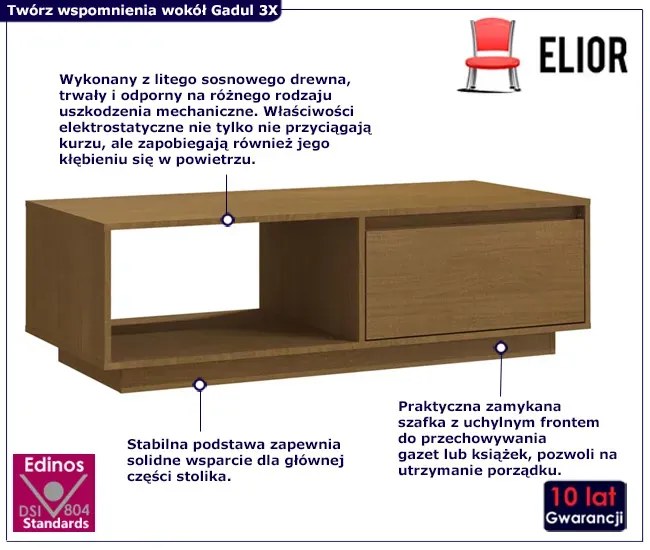 Nowoczesny stolik kawowy z uchylną szafką miodowy dąb - Gadul 3X