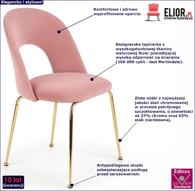 Różowe tapicerowane krzesło w stylu glamour - Balti