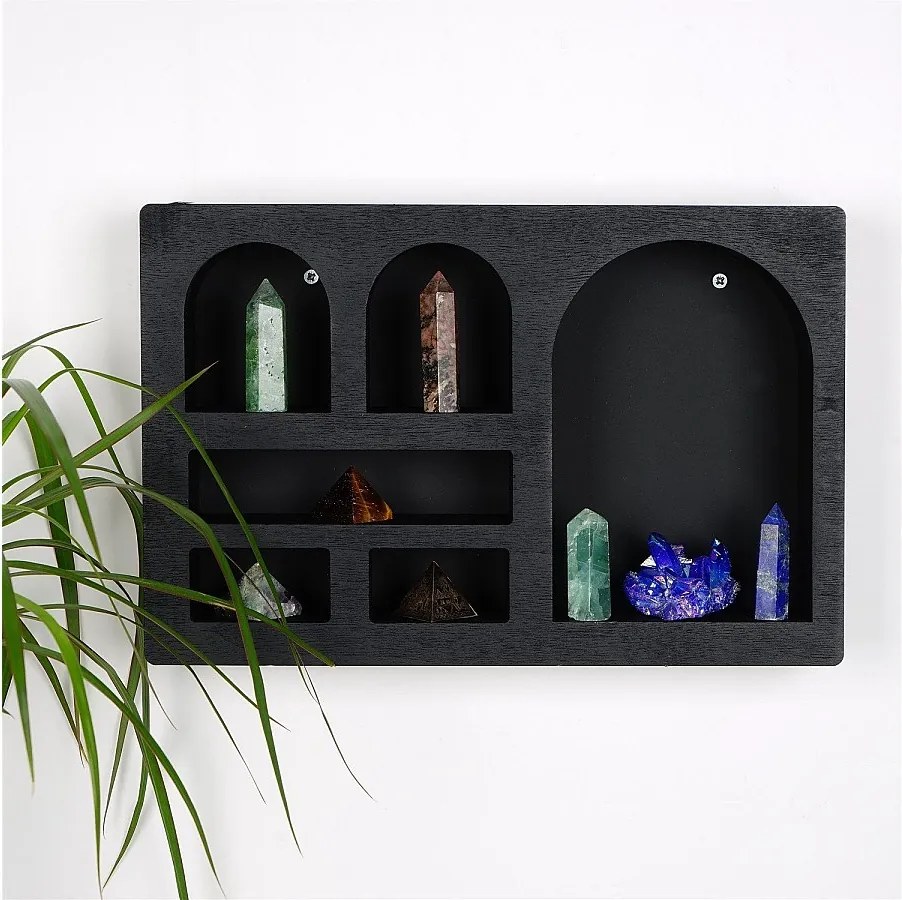 Półka ścienna z litego drewna – 35 cm x 23 cm x 6 cm – czarna