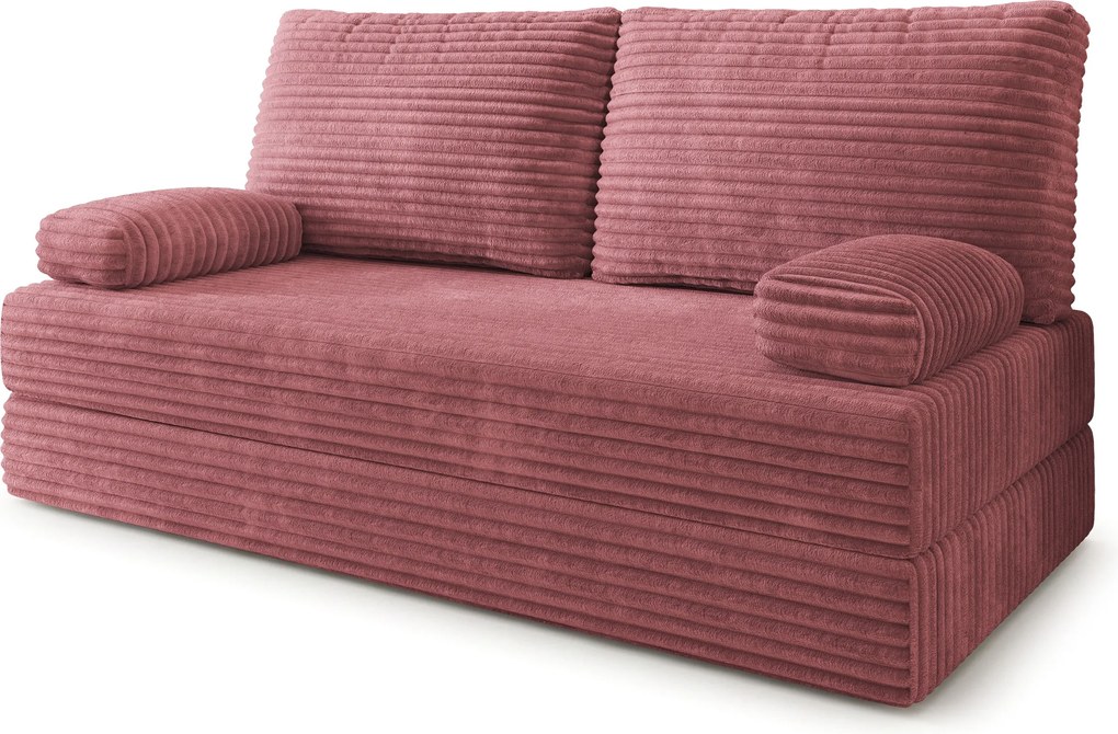 Masseno Sofa piankowa SILAR z funkcją spania, Kanapa z pianki do salonu, Bezmontażowa, Tkanina sztruksowa – Pudrowy róż TILIA 62
