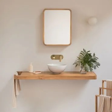 Zestaw Mebli Łazienkowych 130x45 Cm Wiszący Z Drewna Tekowego Neill Drewno Tekowe & Okrągły Biały - Sklum