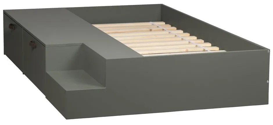 Zielono-szare łóżko dziecięce z litego drewna sosnowego ze schowkiem 80x200 cm Stage – vtwonen