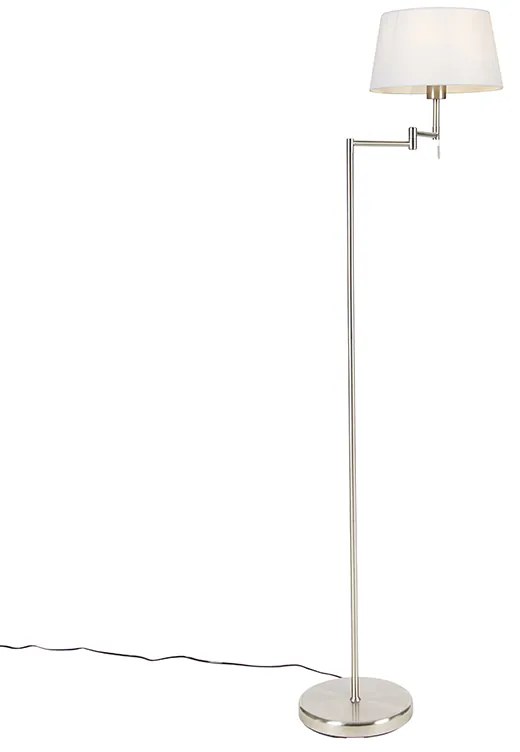 Klasyczna lampa stojąca stalowa z białym regulowanym kloszem - Ladas klasyczny/Antyczny Oswietlenie wewnetrzne