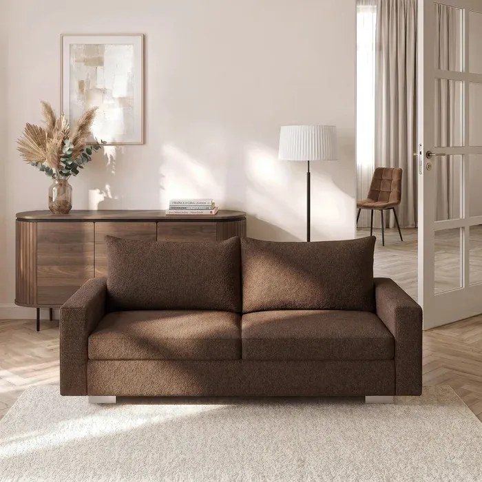 Sofa z Funkcją Spania DRAVOS Brązowa Boucle Nowoczesna