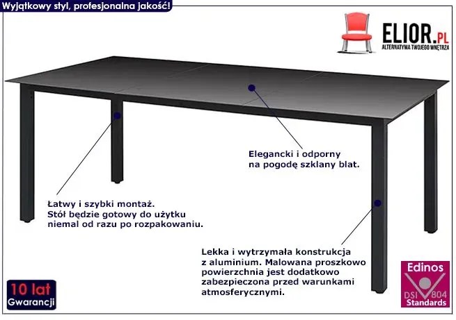 Stół ogrodowy ze szklanym blatem Ulefok 3Q - czarny