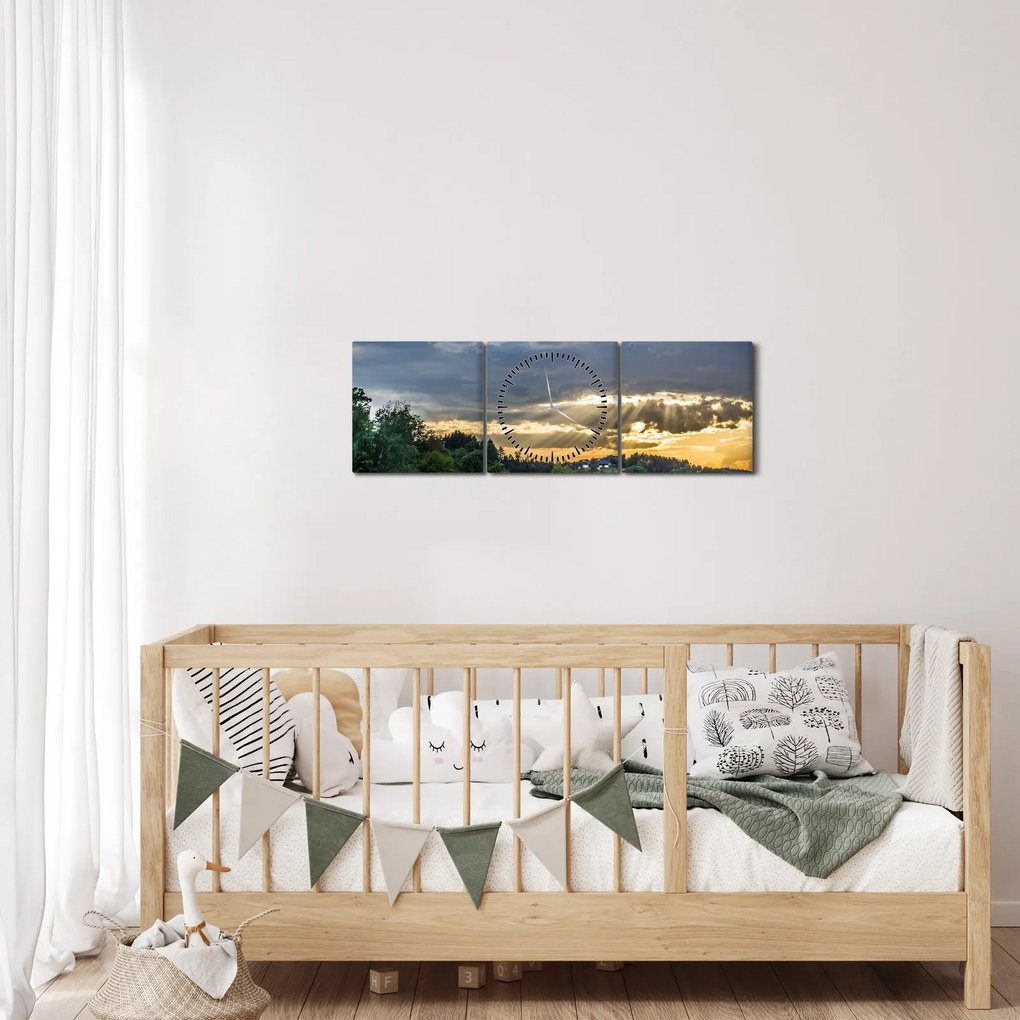 Obraz krajobraz z promieniami (z zegarem) (90x30 cm)