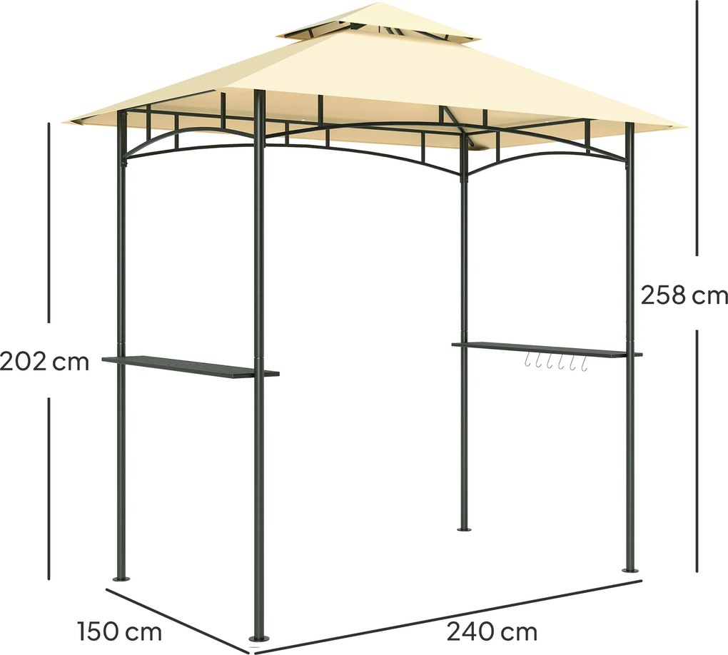 Outsunny Pawilon Grillowy z Oświetleniem LED 240 x 150 x 258 cm Odporny na Wodę i Ogień, Pergola z Podwójną Warstwą Dachu