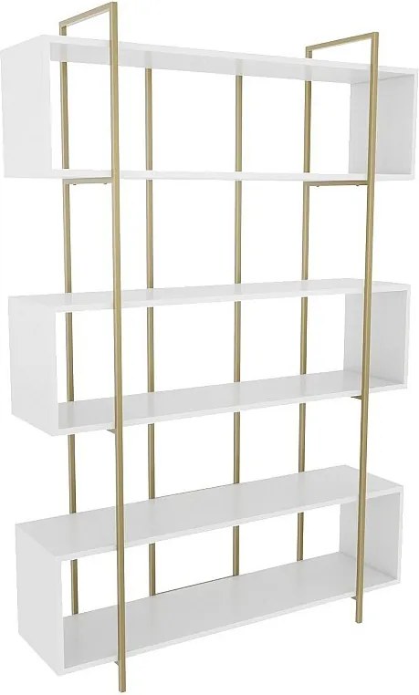 Elegancki regał na książki – 120 x 180 x 29,6 cm – Kolor biały i złoty – Płyta wiórowa pokryta melaminą