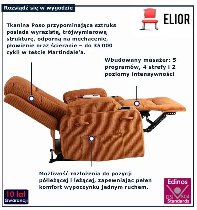 Rozkładany rudy masujący fotel  D9-S73