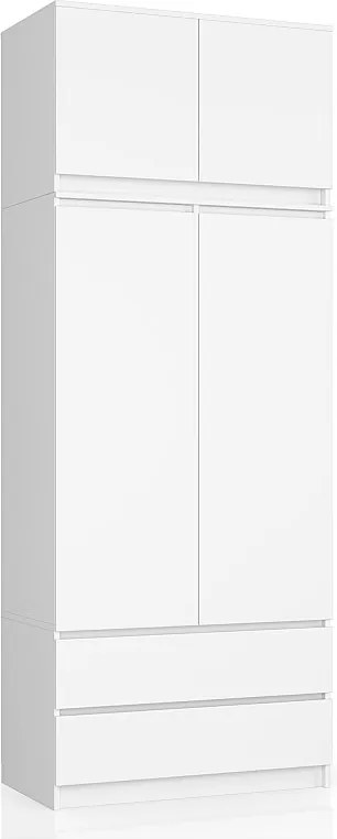 Szafa AKORD S90 z nadstawką Biała 90 cm 2 drzwi 2 szuflady kolor Biały mat 6 półek 90x51x234 cm