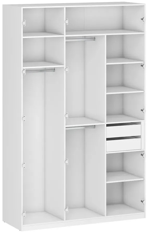 Biały korpus szafy z półkami i drążkami 150 cm M6-E57